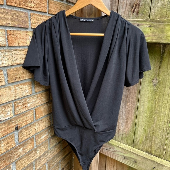 Zara Elegant Black Wrap Bodysuit - Picture 1 of 3